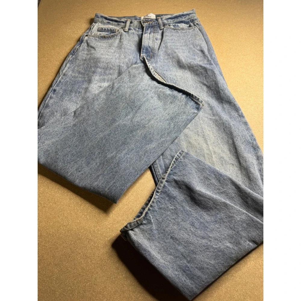 Scuffers Mens Wide Leg Star Embroidered Jeans Light Wash Blue Size 34 Streetwear